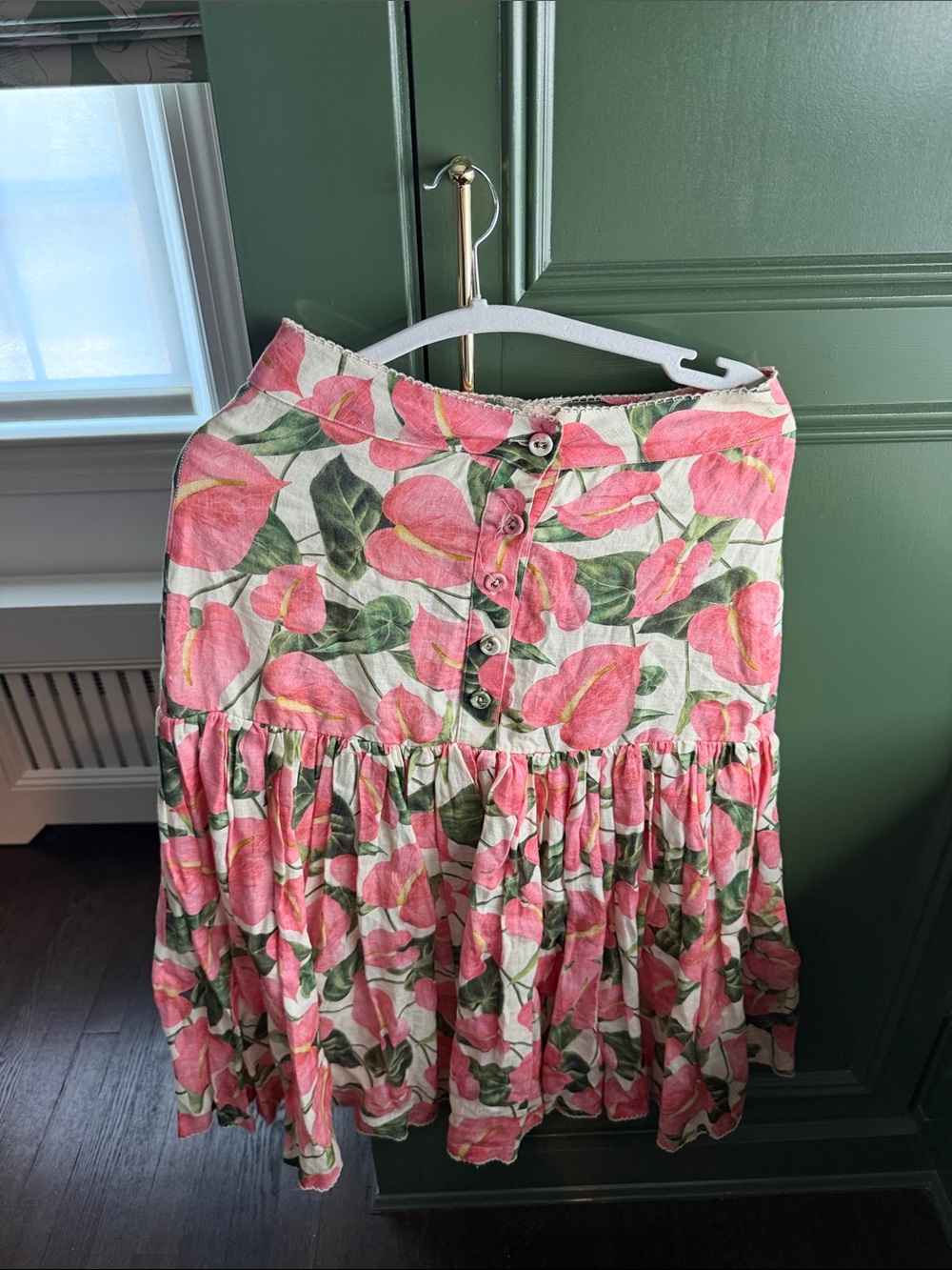 Agua Bendita Pink Floral Tiered Button Skirt
